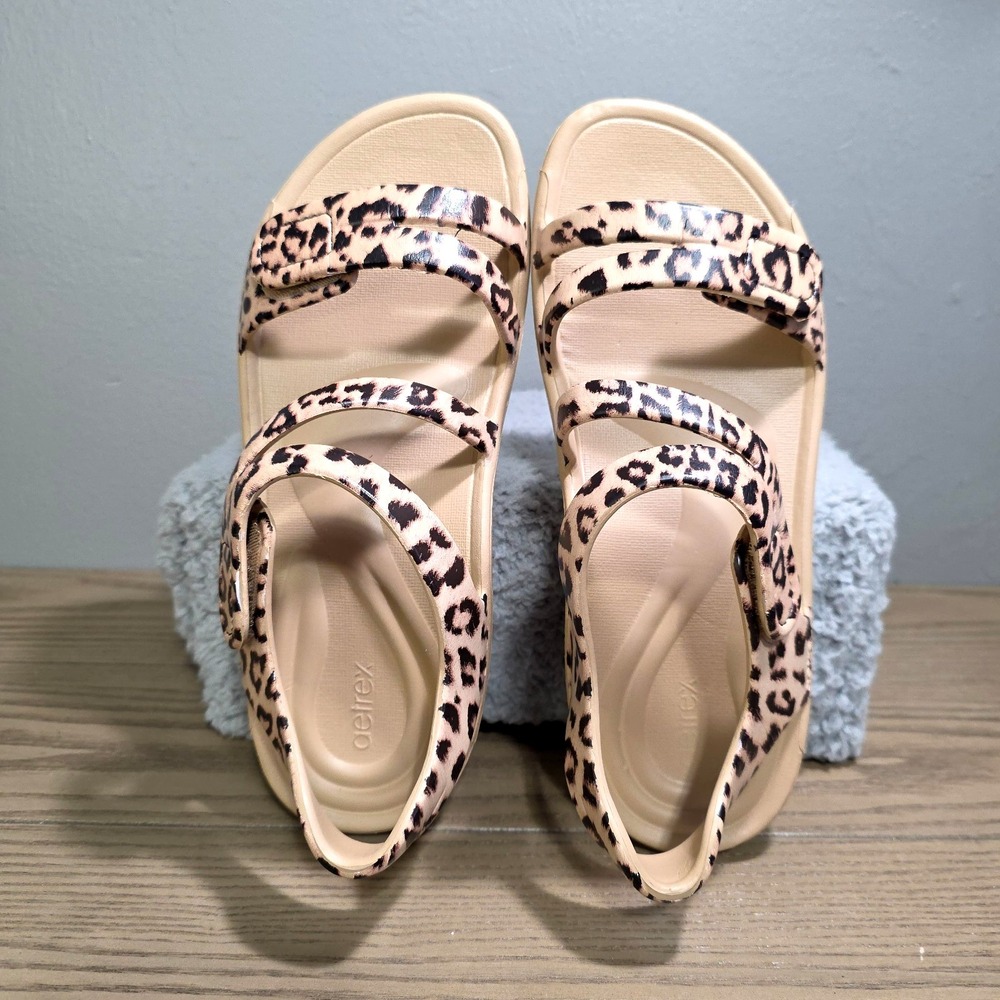 Aetrex Jillian Sport Sandals Women's 9 Leopard Comfort Strappy Adjustable